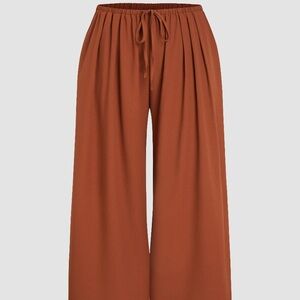 Brown Wide Leg Pants with Elastic Waist